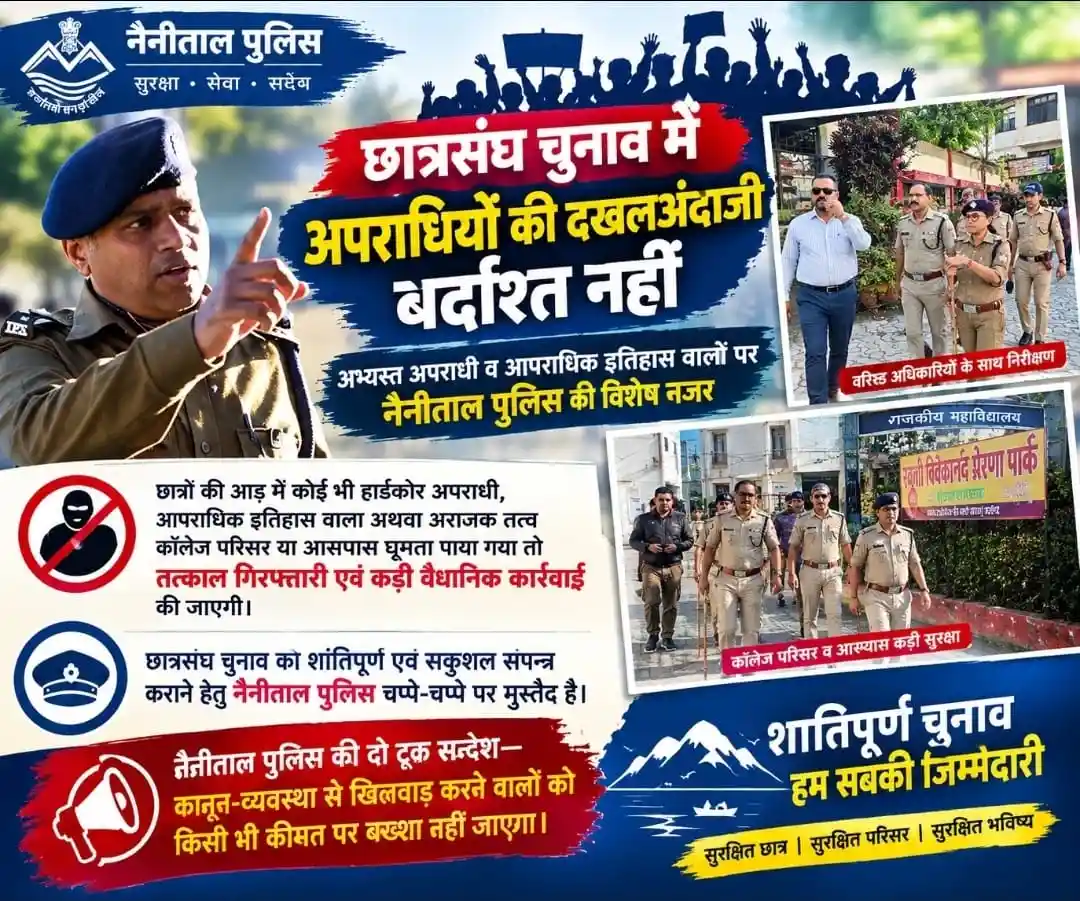 छात्रसंघ चुनाव में अपराधियों की दखलअंदाजी बर्दाश्त नहीं— अभ्यस्त अपराधी व आपराधिक इतिहास वालों पर नैनीताल पुलिस की विशेष नजर; ITI गैंग का एक अराजकतत्व भी पुलिस की हिरासत में